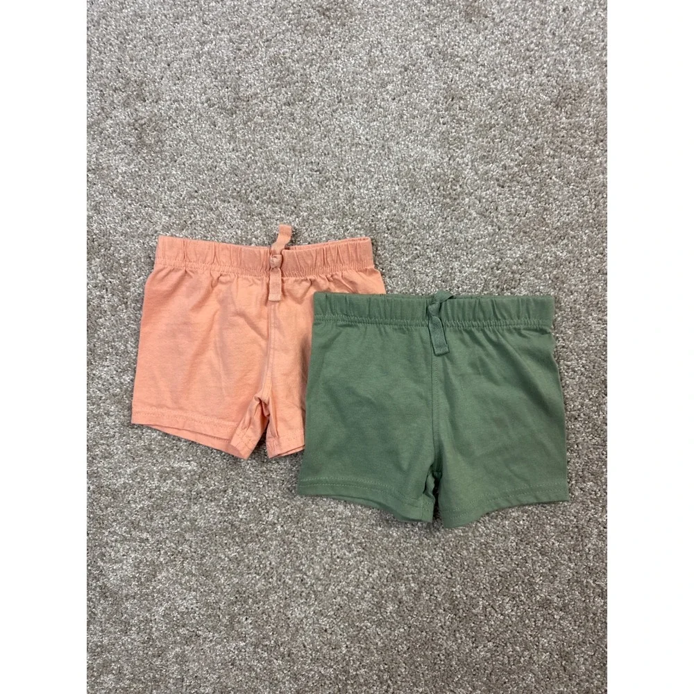 Baby Toddler Shorts 2 Pack Peach Coral and Sage Green Elastic Waist Cotton Knit